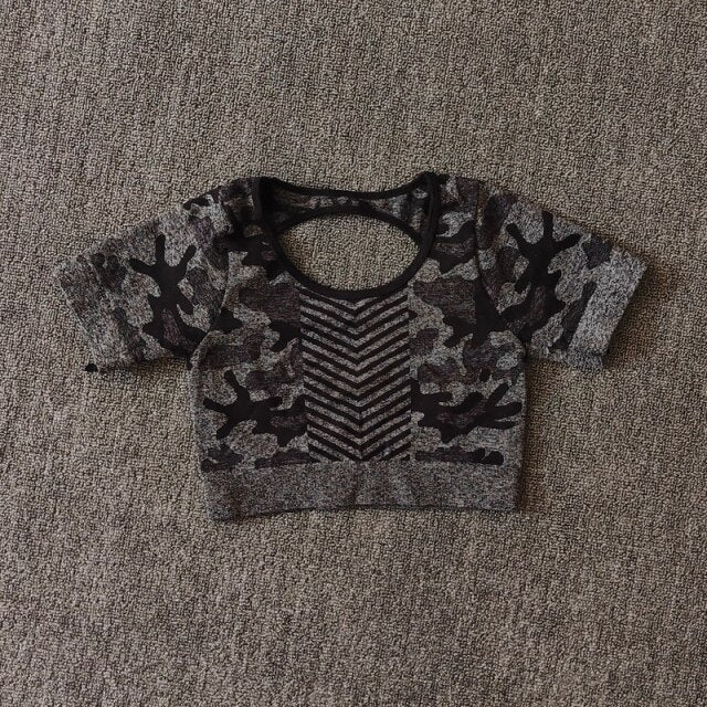 Nicola - Camouflage Cut Out Back Crop Top