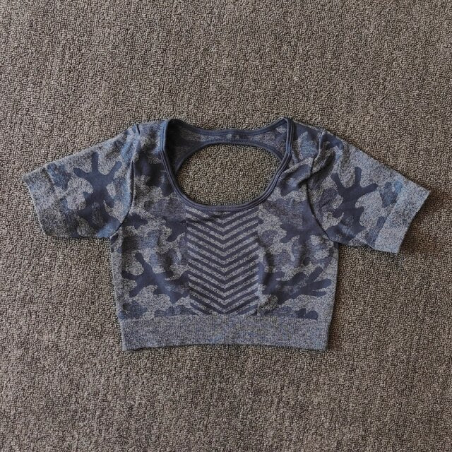 Nicola - Camouflage Cut Out Back Crop Top